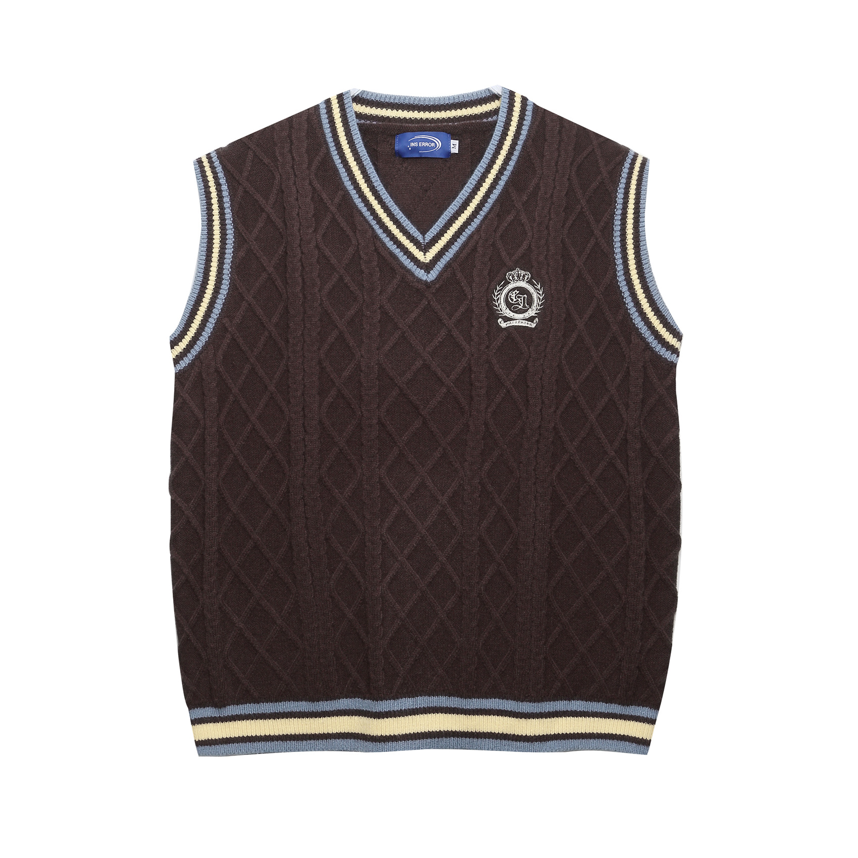 美式復古學院風刺繡美拉德馬甲背心毛衣女秋冬寬鬆針織衫