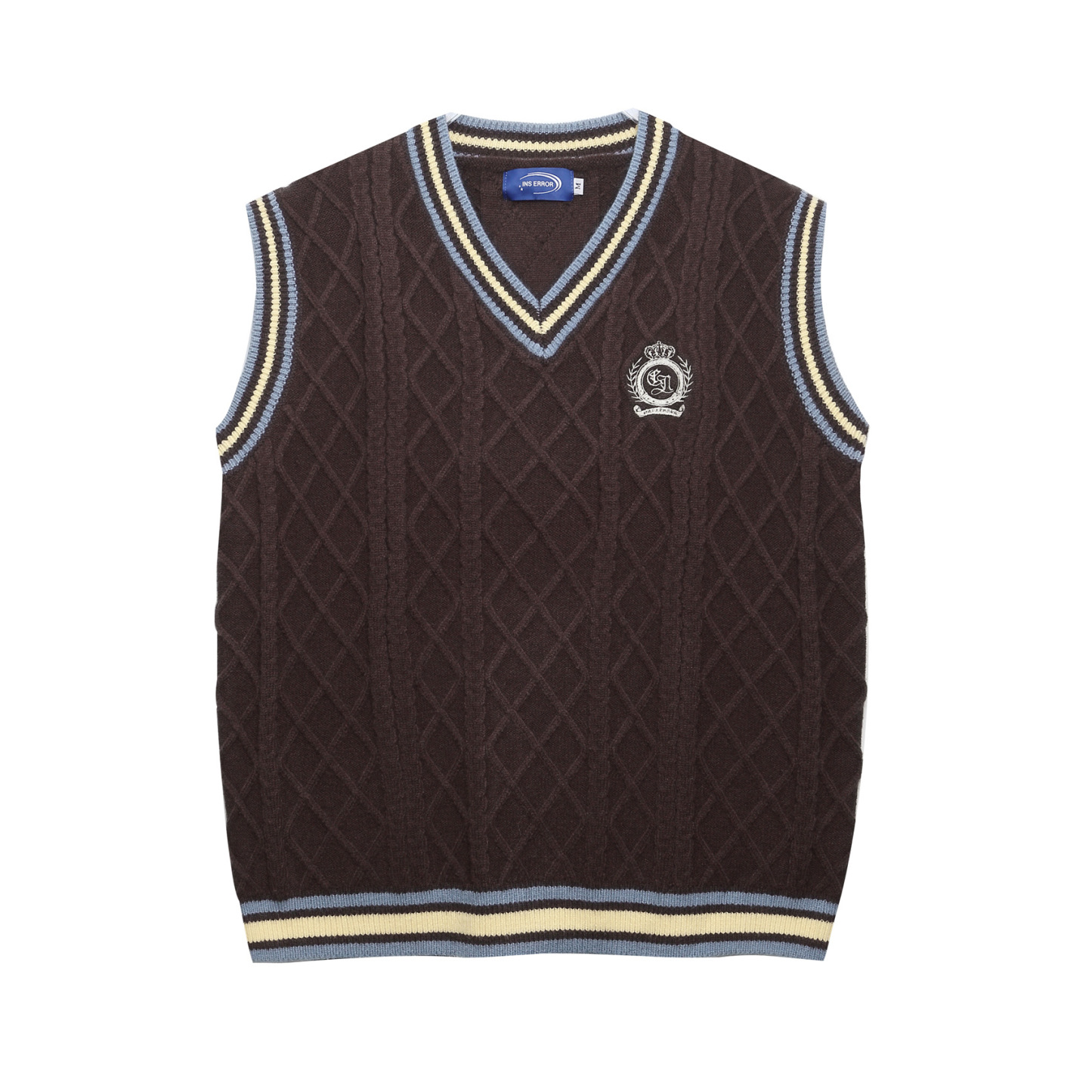 美式復古學院風刺繡美拉德馬甲背心毛衣女秋冬寬鬆針織衫