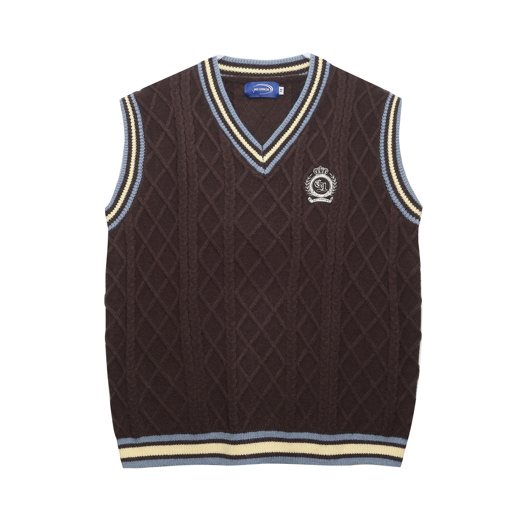 美式復古學院風刺繡美拉德馬甲背心毛衣女秋冬寬鬆針織衫