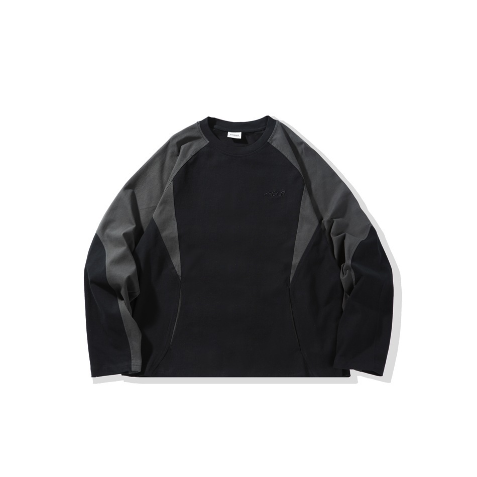 美式復古拼接撞色高級感長袖衛衣女寬鬆潮流上衣