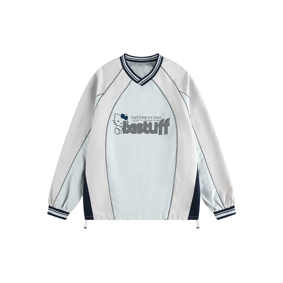 美式撞色運動風長袖衛衣女秋季復古慵懶風速幹寬鬆上衣