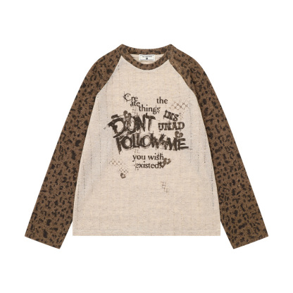 春季新款美式復古拼接撞色長袖T恤女寬鬆慵懶風防曬罩衫