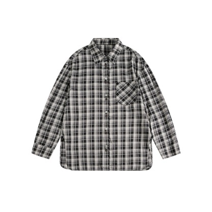 美式復古潮牌格子襯衫女小眾設計感寬鬆長袖襯衣秋季