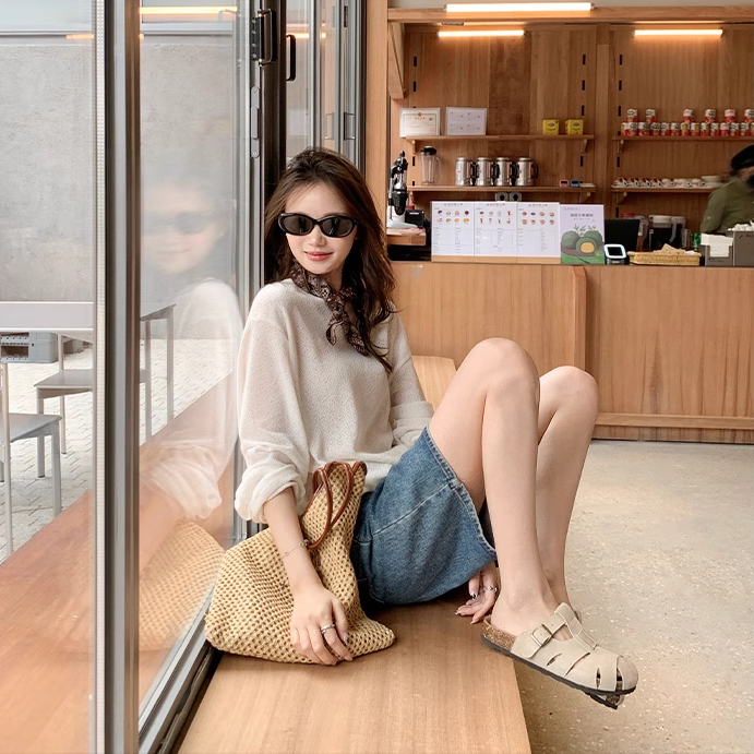 實穿主義真皮鏤空厚底包頭勃肯拖鞋女半拖外穿夏