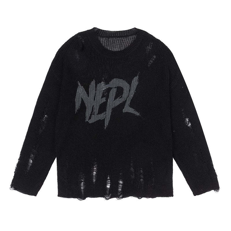 美式辣妹鏤空薄款破洞針織衫女早春新款設計感慵懶風毛衣罩衫