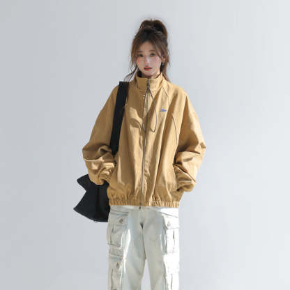 巴恩風立領外套女春秋小個子短款美式復古工裝夾克