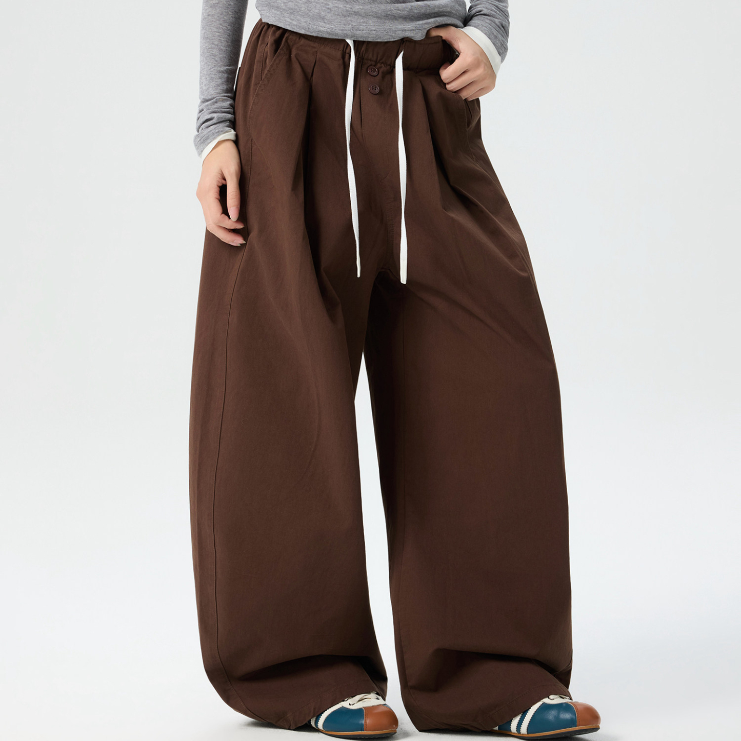 美式復古棕色工裝褲女新款寬鬆直筒闊腿褲百搭休閒長褲