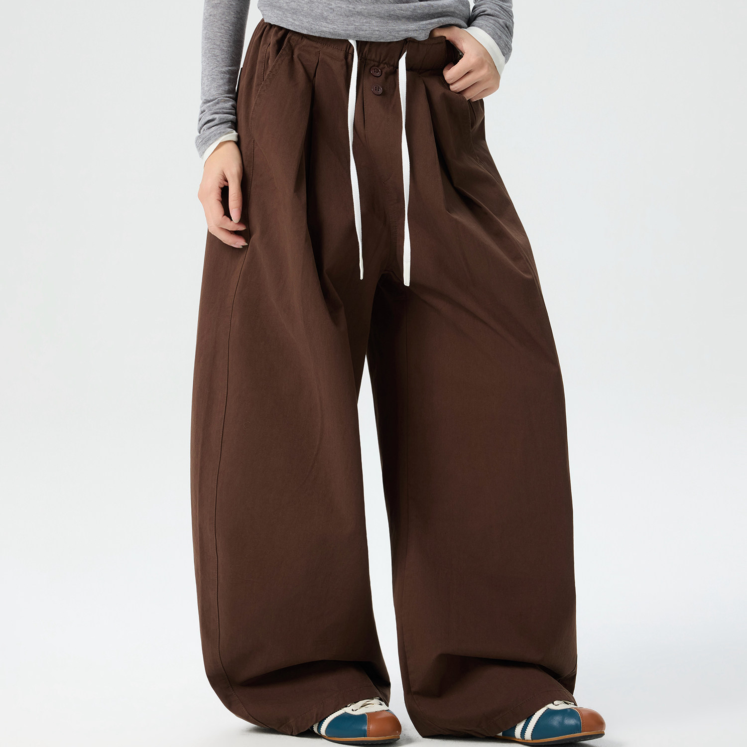 美式復古棕色工裝褲女新款寬鬆直筒闊腿褲百搭休閒長褲