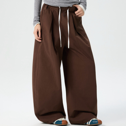 美式復古棕色工裝褲女新款寬鬆直筒闊腿褲百搭休閒長褲