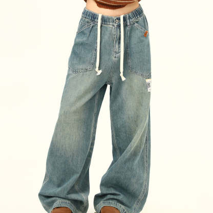 美式復古水洗baggy牛仔褲女秋季潮牌寬鬆直筒百搭老爹褲