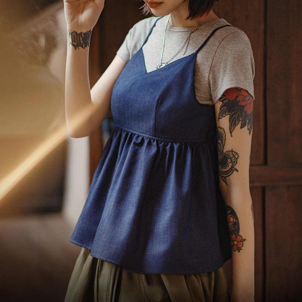 夏日Y2K性感高腰吊帶V領露背背心辣妹無袖外疊穿顯鎖骨上衣女