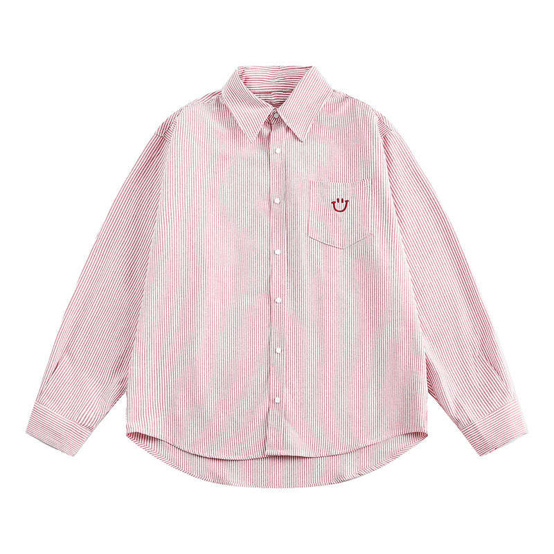 條紋襯衫女2024早秋新款上衣韓系別致小個子薄襯衣