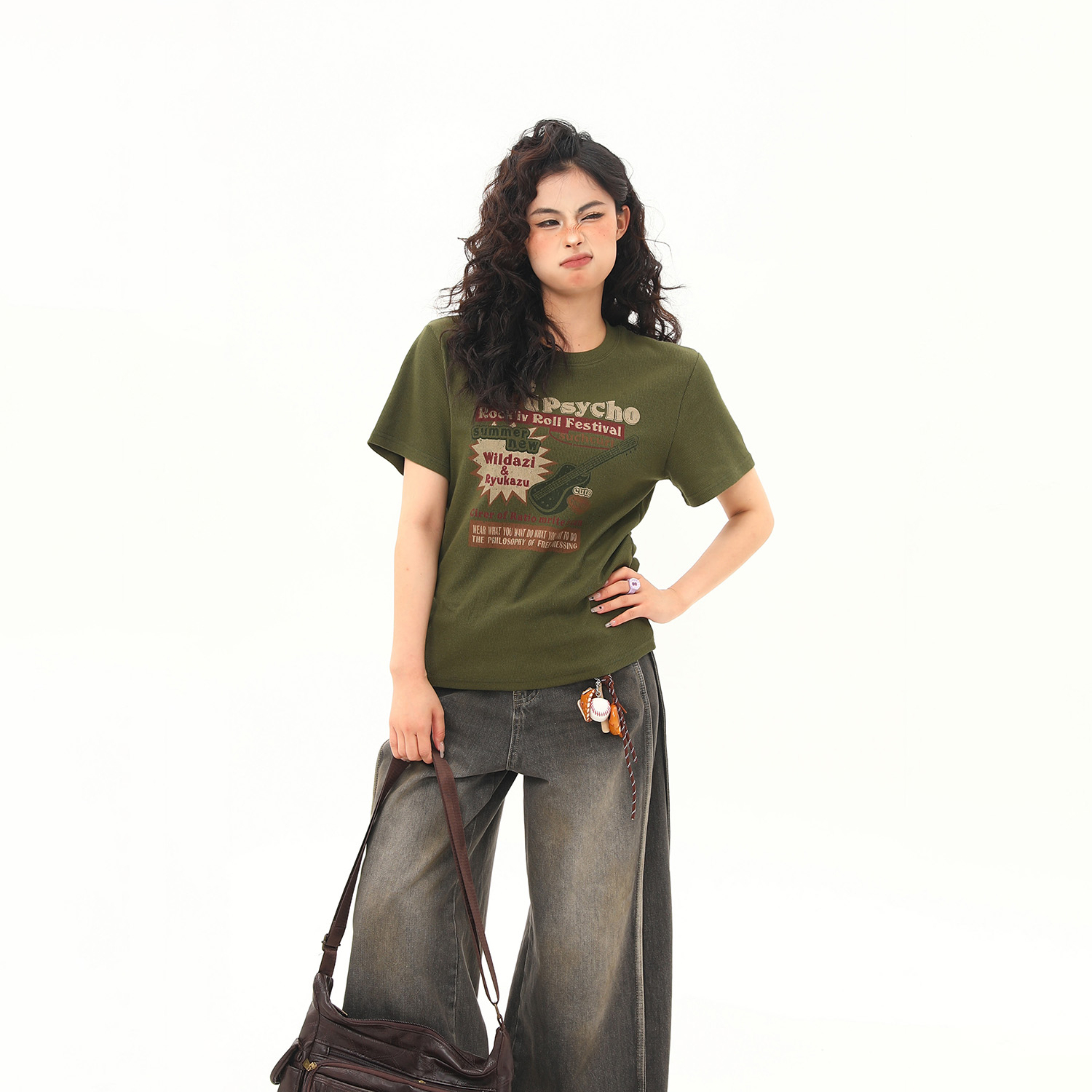 紋理面料美式復古正肩短袖T恤女微寬鬆短款顯瘦上衣夏