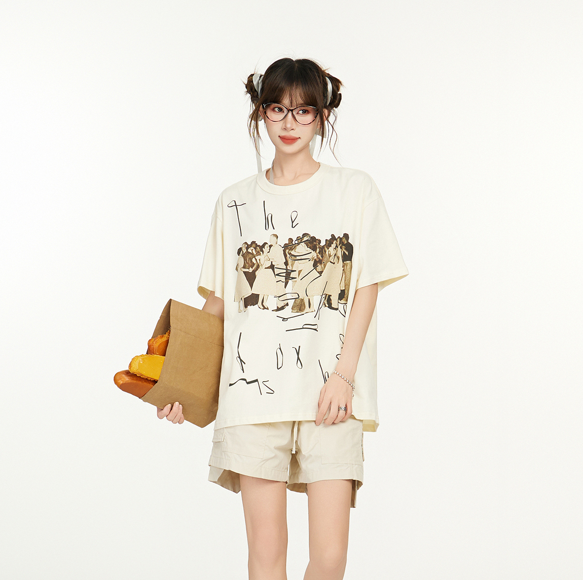 美式正肩短袖t恤女夏季半袖寬鬆顯瘦設計感小眾上衣