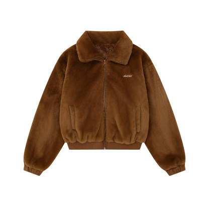 復古氣質高級感軟糯毛絨棉服外套女短寬鬆百搭冬季上衣