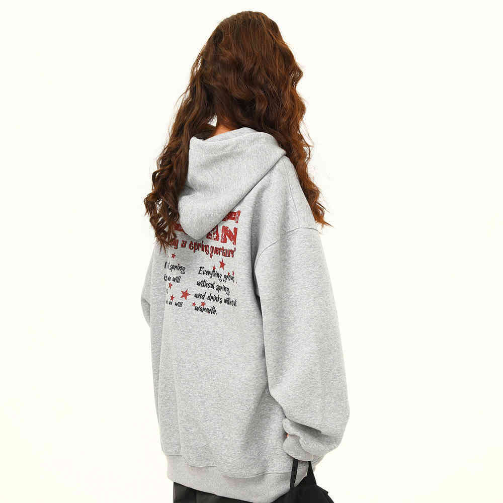 秋冬美式復古小眾印花連帽衛衣女潮牌上衣