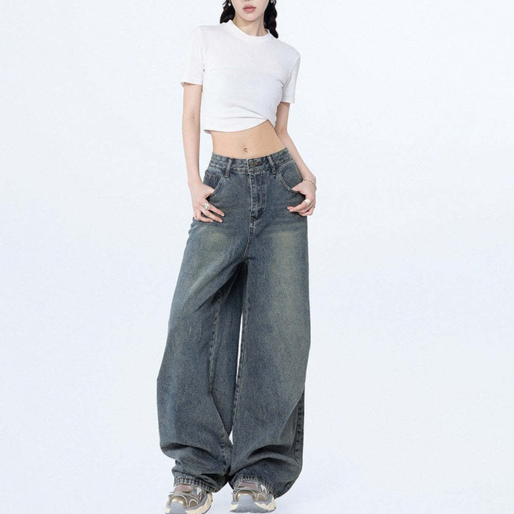 慵懶鬆弛感牛仔褲女春秋2025新款老爹褲寬鬆直筒褲顯瘦拖地褲