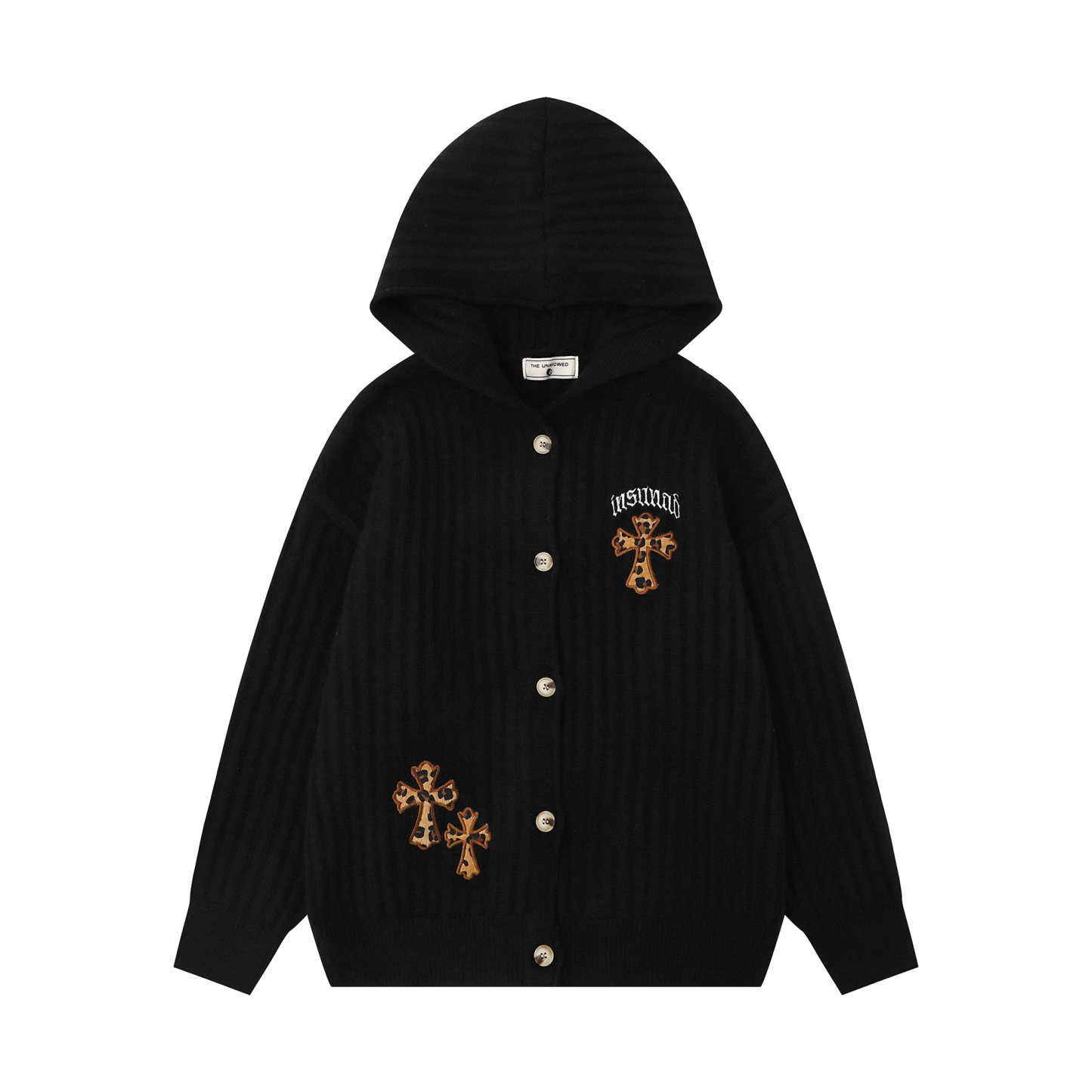 美式復古字母刺繡連帽毛衣外套女秋季寬鬆顯瘦針織開衫