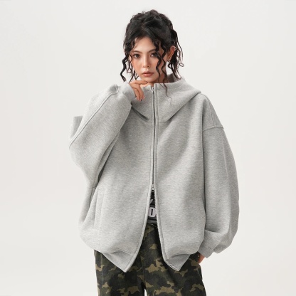 美式重磅連帽開衫衛衣女潮牌廓形立領帽衫加厚空氣層運動外套