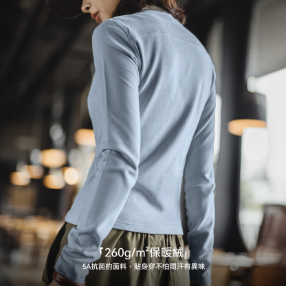 半高領正肩加厚磨毛保暖絨內搭修身長袖T恤上衣打底衫女秋冬