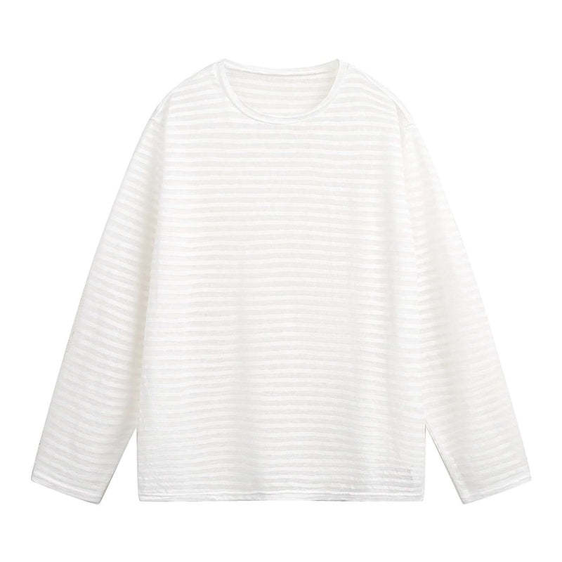 條紋長袖t恤女夏2025新款chic韓系上衣薄款防曬罩衫