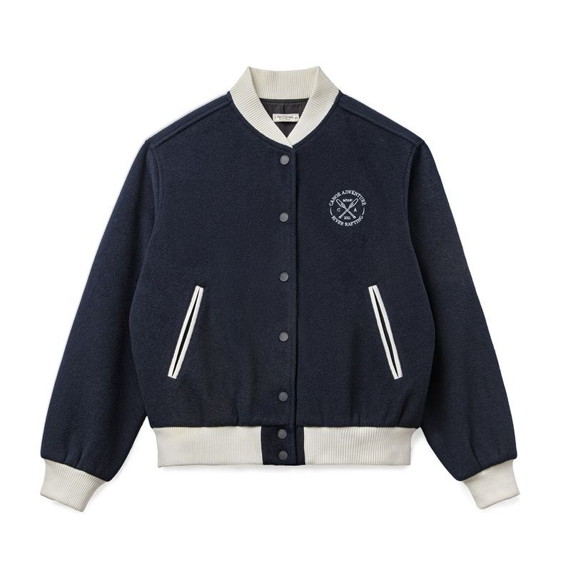 馬登女裝 美式學院風棒球服夾克復古撞色刺繡外套百搭毛呢短上衣春秋女