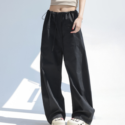 白色工裝褲女款2025新款降落傘褲子垂墜感闊腿休閒褲