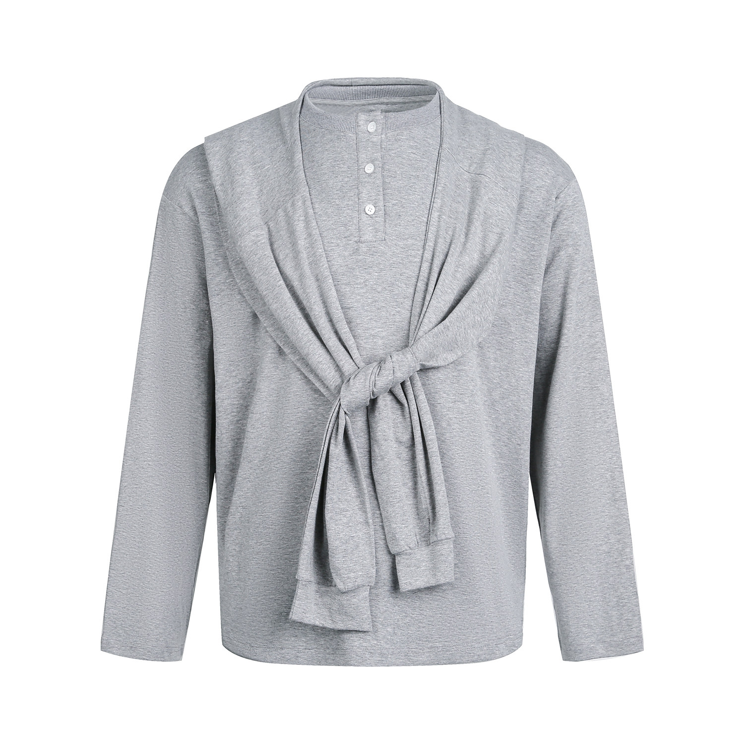 亨利領長袖t恤女早秋韓系慵懶鬆弛感上衣疊穿披肩