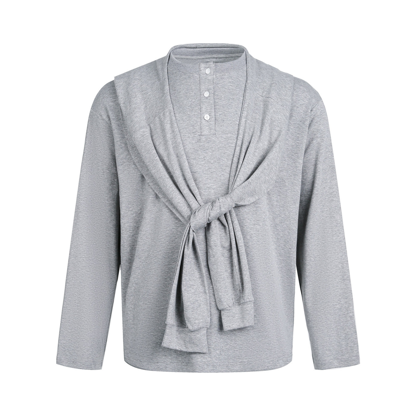 亨利領長袖t恤女早秋韓系慵懶鬆弛感上衣疊穿披肩