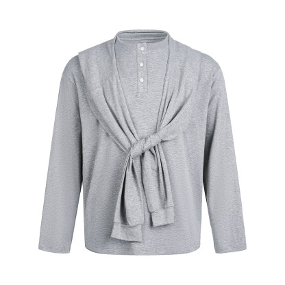 亨利領長袖t恤女早秋韓系慵懶鬆弛感上衣疊穿披肩