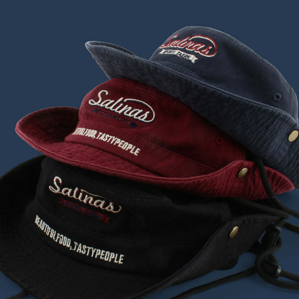 美式阿美哢嘰日系工裝系帶漁夫帽子女戶外登山帽防曬西部牛仔帽