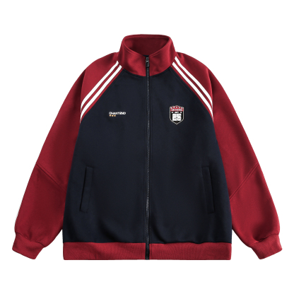 美式復古衛衣外套女秋冬季高級感拼接插肩袖衛衣開衫