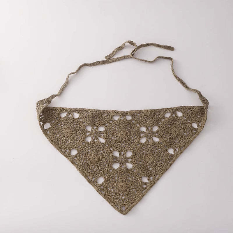 美式復古休閒手工針織發帶女個性棉線鉤花街頭辣妹風三角巾頭巾帽