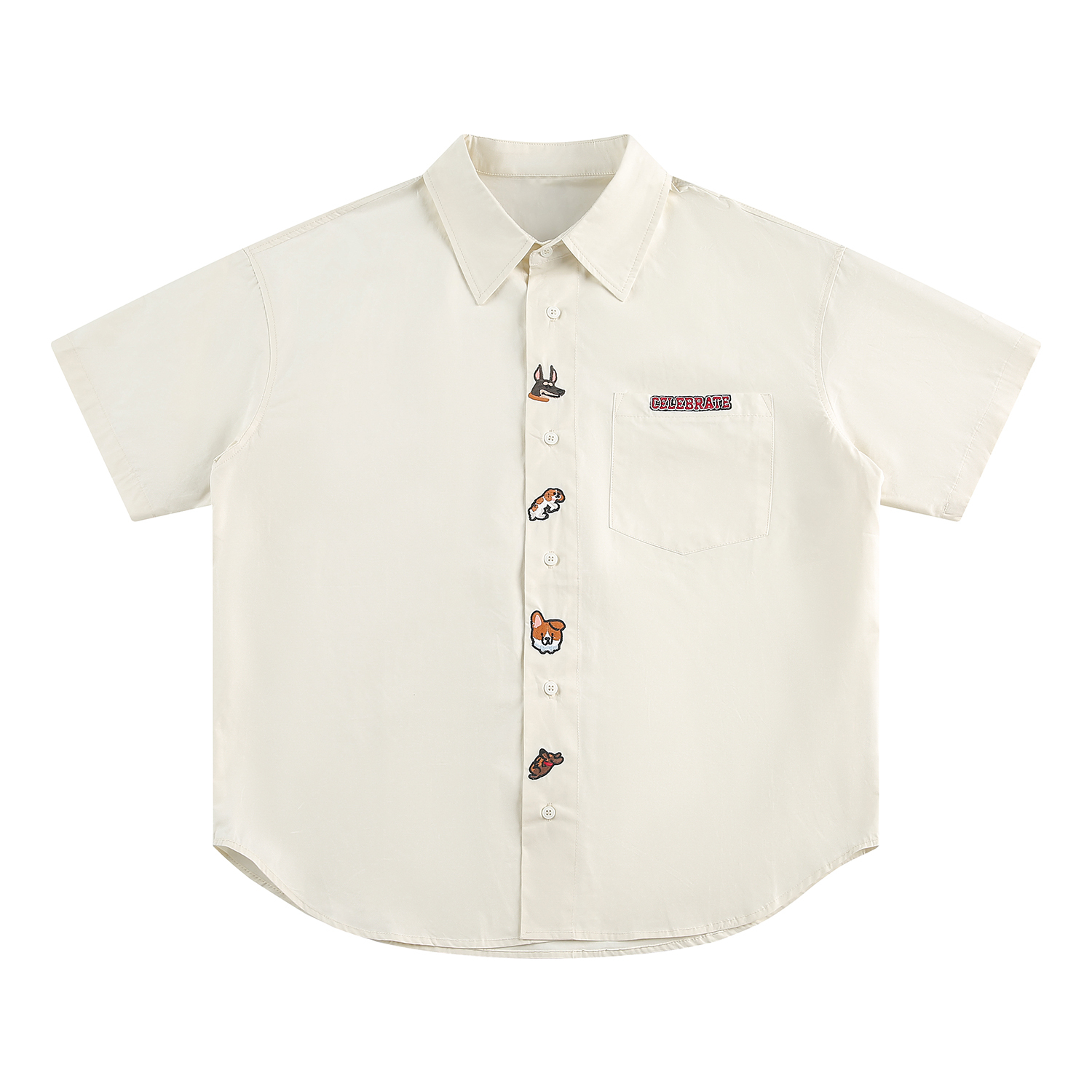 可愛小狗刺繡短袖襯衫女夏季輕薄防曬襯衣外搭開衫