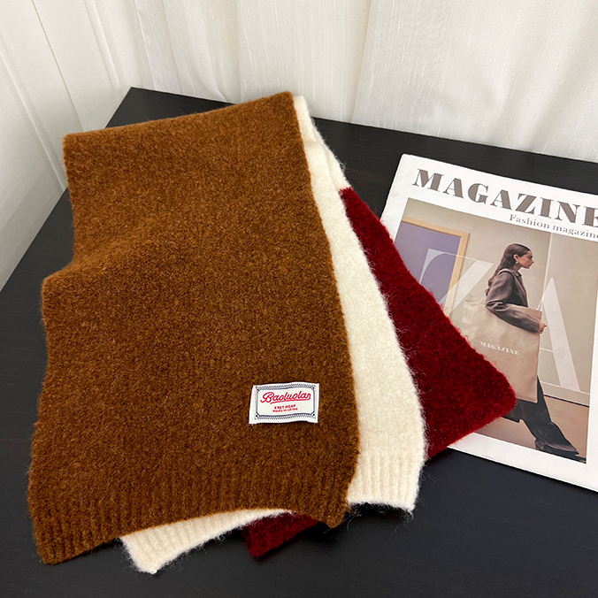 新款日系多巴胺撞色羊毛圍巾女秋冬季保暖百搭軟糯針織圍脖