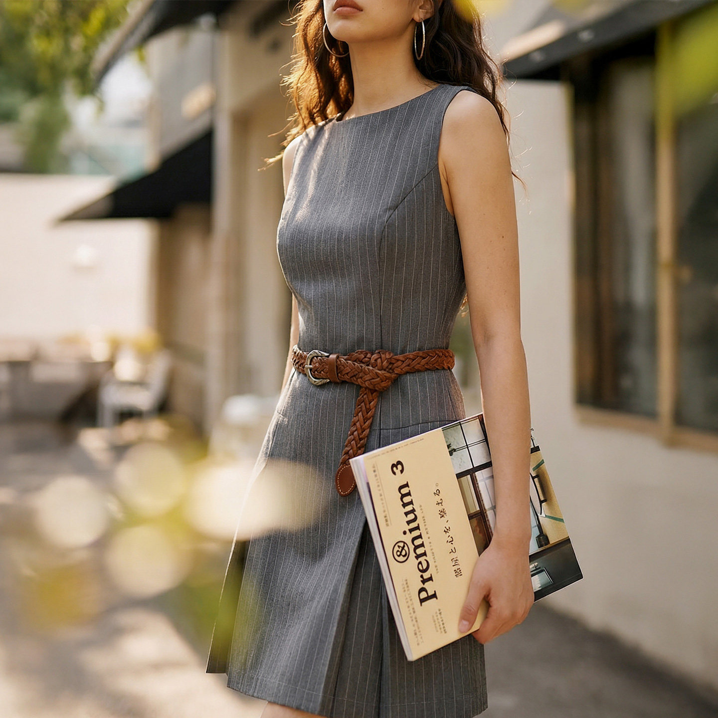 灰色輕職場西裝瑞秋裙子知識份子無袖背心收腰連衣身長裙女夏