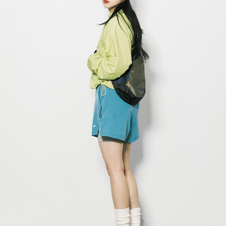 夏季戶外拼色假兩件短褲女寬鬆運動跑步速幹直筒五分休閒褲