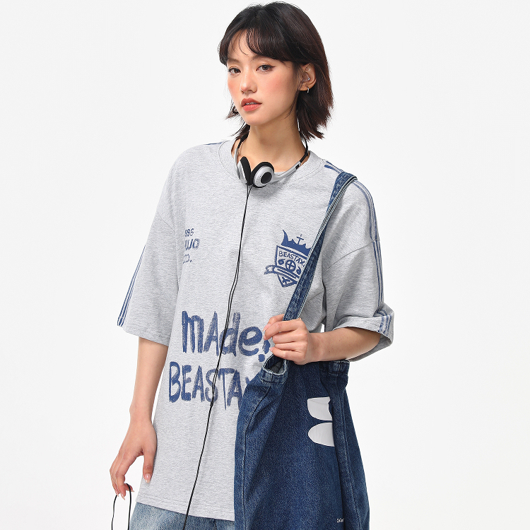 美式復古手繪字母設計感短袖T恤女夏季百搭上衣