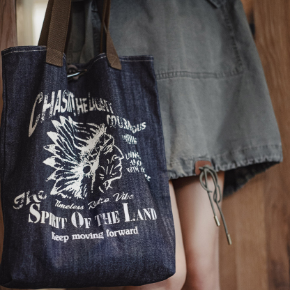 復古丹寧牛仔布單肩手提輕便通勤百搭大號容量休閒女士托特包