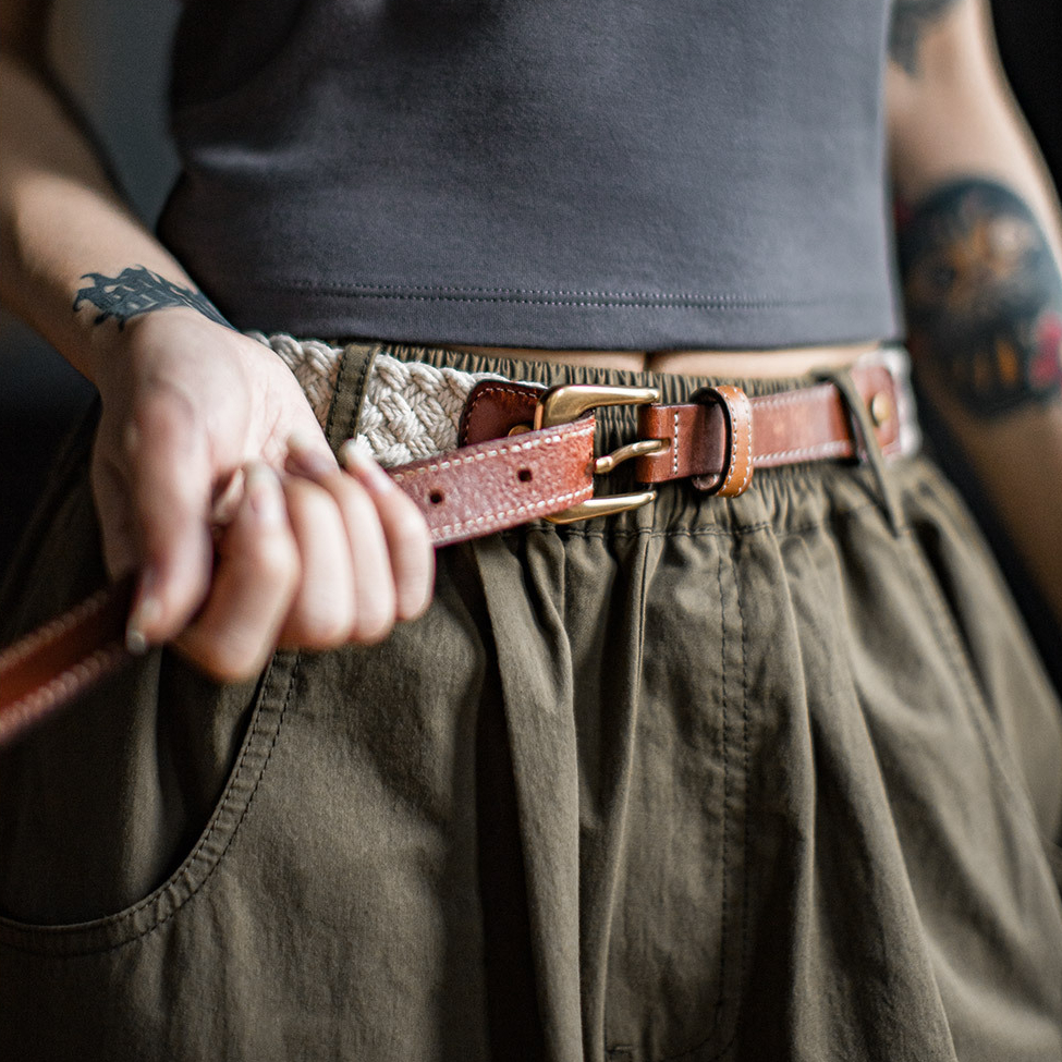 復古植鞣頭層真牛皮細款小皮帶牛仔褲簡約裝潢收腰編織腰帶女