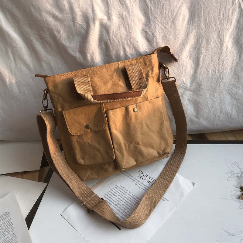 防水撕不爛牛皮紙杜邦紙復古百搭雙肩包手拿包斜挎包女