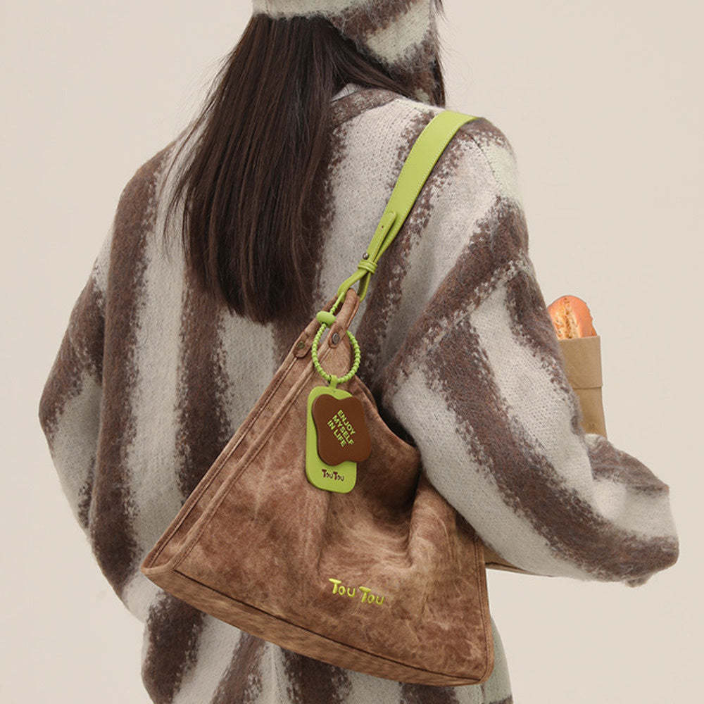 抹茶托特包冬季新款撞色大容量通勤質感百搭腋下大包包