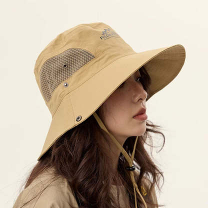 美式復古休閒卡其色登山帽女夏季防曬透氣遮陽漁夫帽子釣魚露營帽