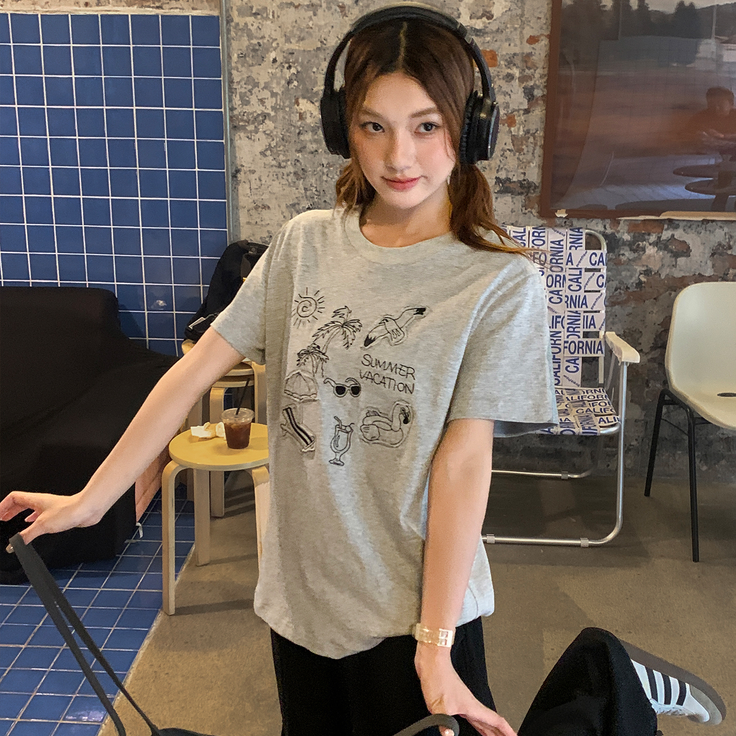 貼布繡短袖t恤女夏季新款小個子寬鬆顯瘦純棉上衣