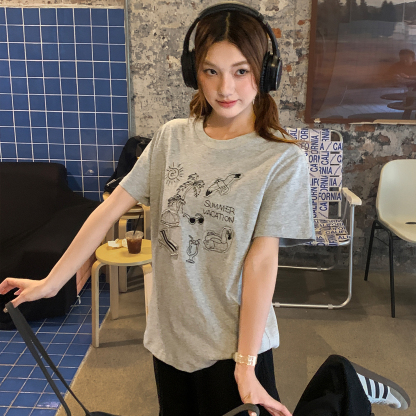 貼布繡短袖t恤女夏季新款小個子寬鬆顯瘦純棉上衣