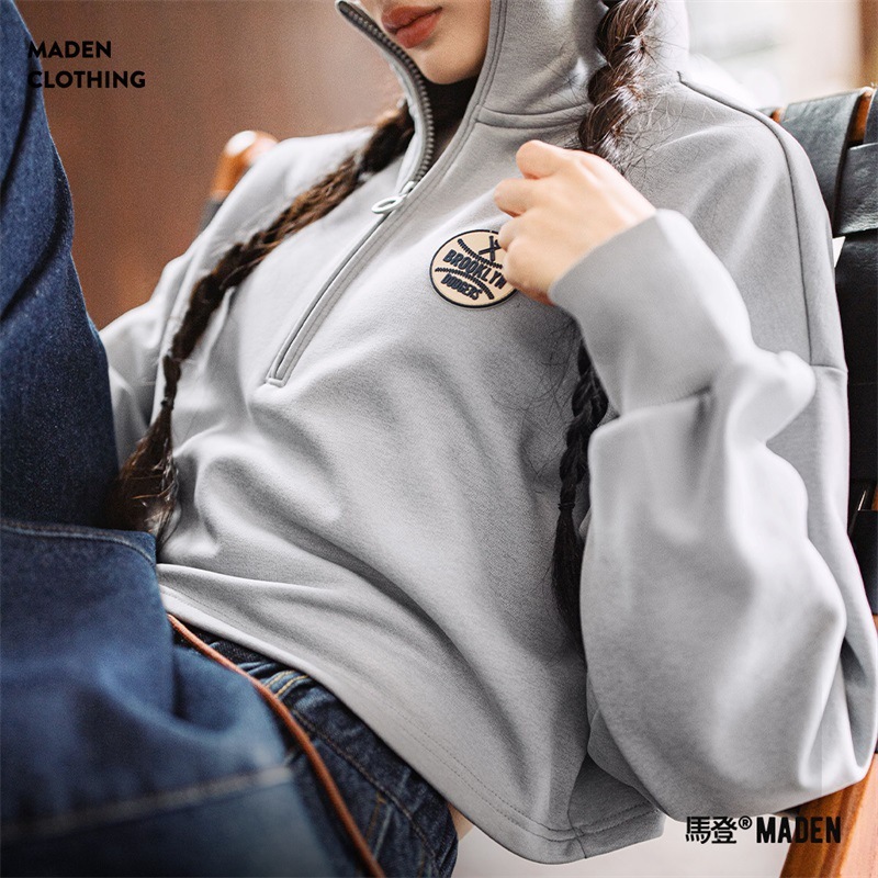 格雷系高領道奇隊棒球夾克t恤加絨半拉鍊針織長袖衛衣春秋女