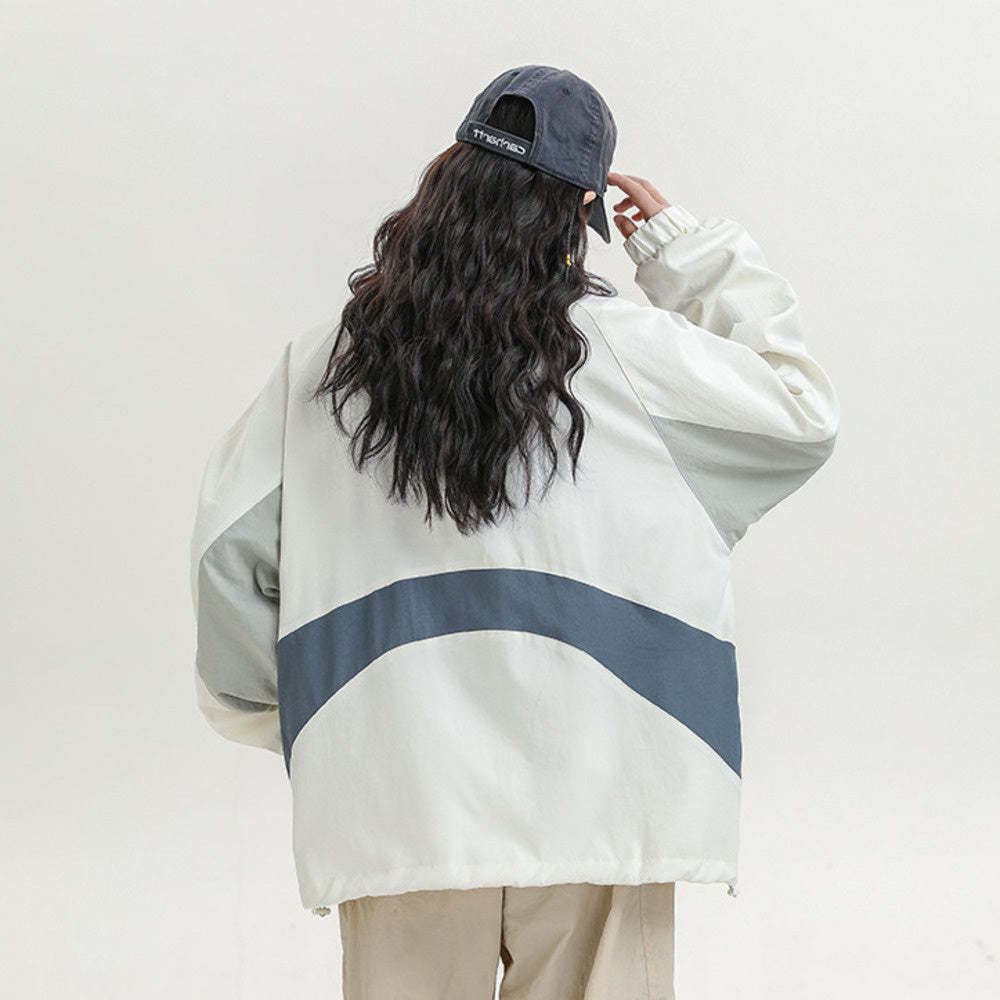 撞色拼接運動外套女春秋2025新款寬鬆設計感休閒立領夾克上衣