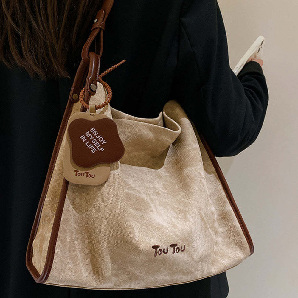 抹茶托特包冬季新款撞色大容量通勤質感百搭腋下大包包