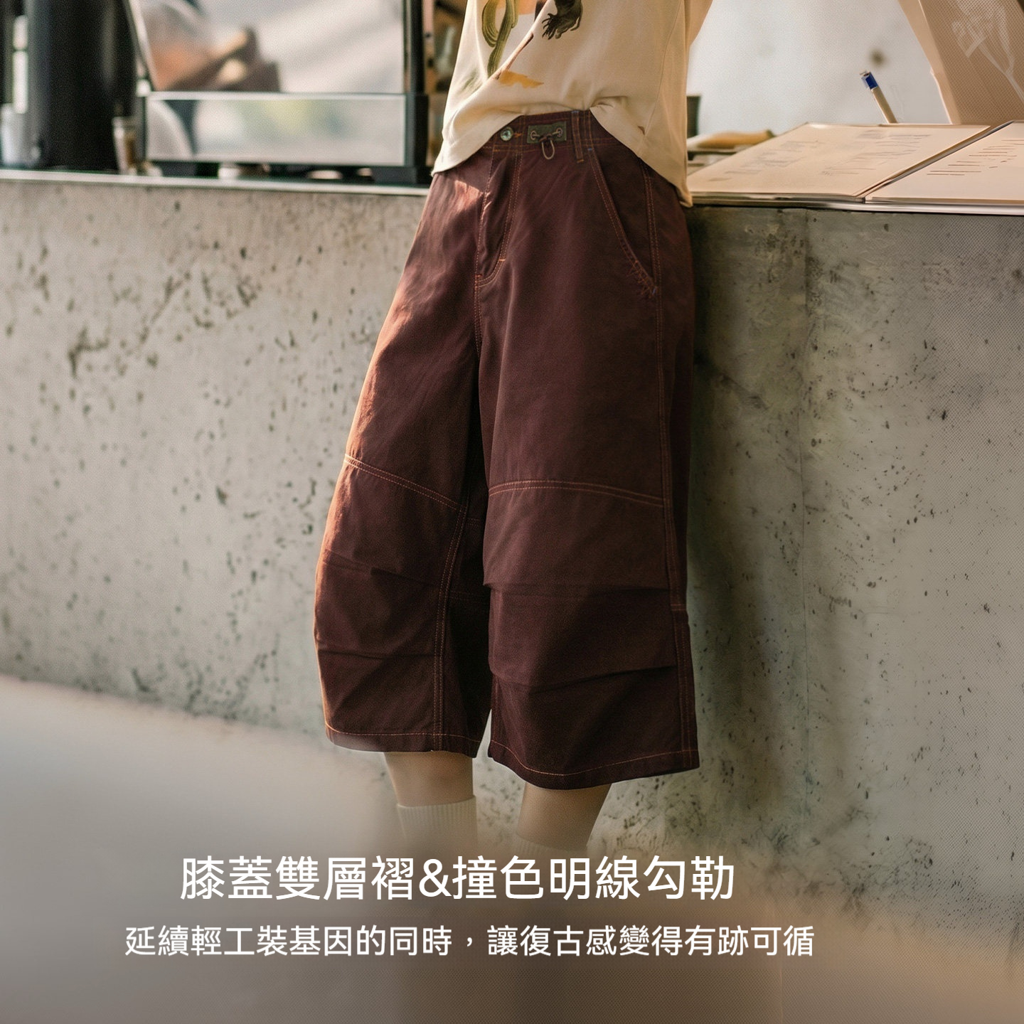 美式純棉寬鬆工裝中短褲子直筒闊腿顯瘦休閒七分短褲女士夏