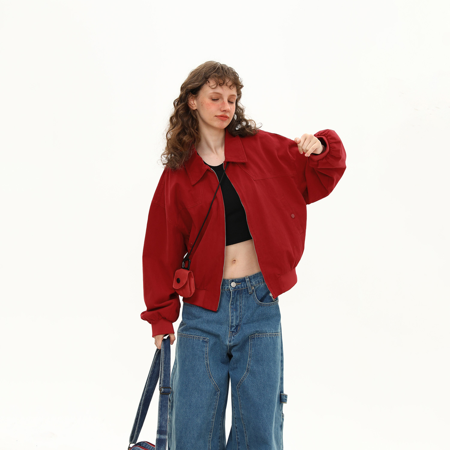 紅色哈靈頓夾克女秋季基礎百搭短寬鬆外套潮高級感上衣